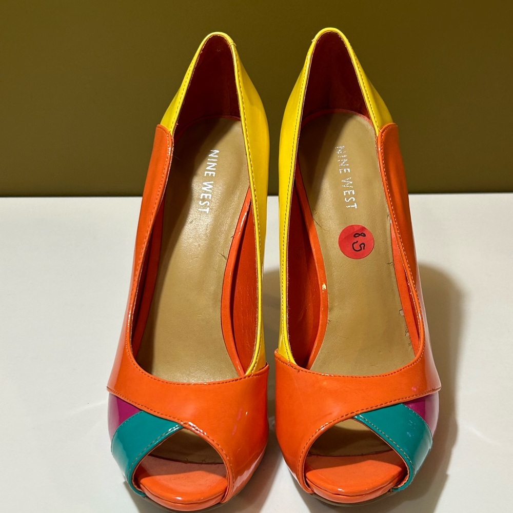Nine West Orange Yellow Heels Vibrant Colorblock Design Vintage